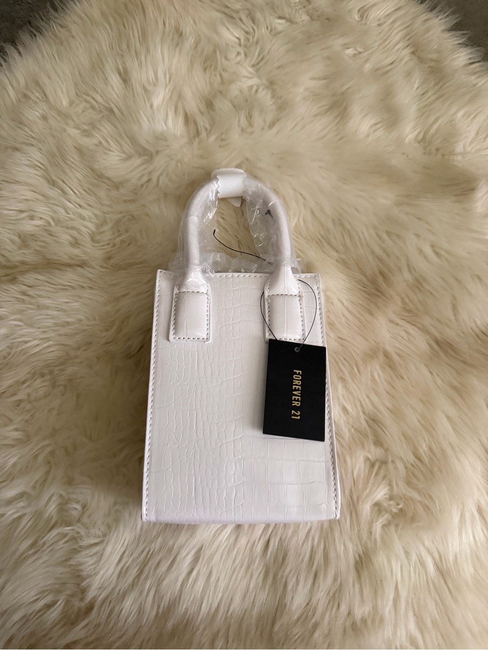 Forever 21 White Croc-Embossed Mini Bag with Top Handles